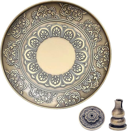 Brass Plate Incense Holder Set- 3 in 1 Incense Burner - for Smudging Bowl, Offering Bowl, Incense Burner Holder, Ash Catcher,Jewelry Dish