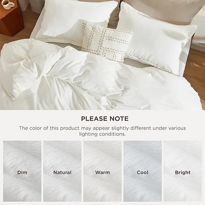 Bedsure 100% Stone Washed Cotton Duvet Cover Queen Size - White Minimalist Cotton Duvet Cover Linen Like for All Seasons - GentleSoft™ Plain Simple Bedding (White, Queen, 90"x90")