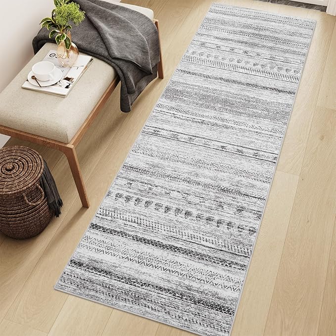 2x6 Runner Rug Machine Washable Non Slip Area Rug Distressed Neutral Moroccan Boho Rug Ultra Soft Floor Runners for Hallways for Entryway Laundry Room Kitchen, Black