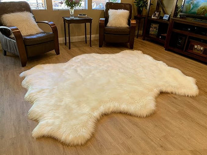LAMBZY Faux Sheepskin Super Soft Hypoallergenic Silky Shag Rug for Living Room, Kids Room, Sofa (Sexto 6 Pelts 6'x6', Cream)