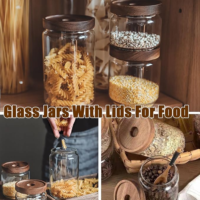 Viovian Glass Storage Jars with Airtight Lids 34 oz Coffee Sugar Decorative Clear Glass Canister Kitchen Wide Mouth Jar for Food Candy Cookie 1000ml
