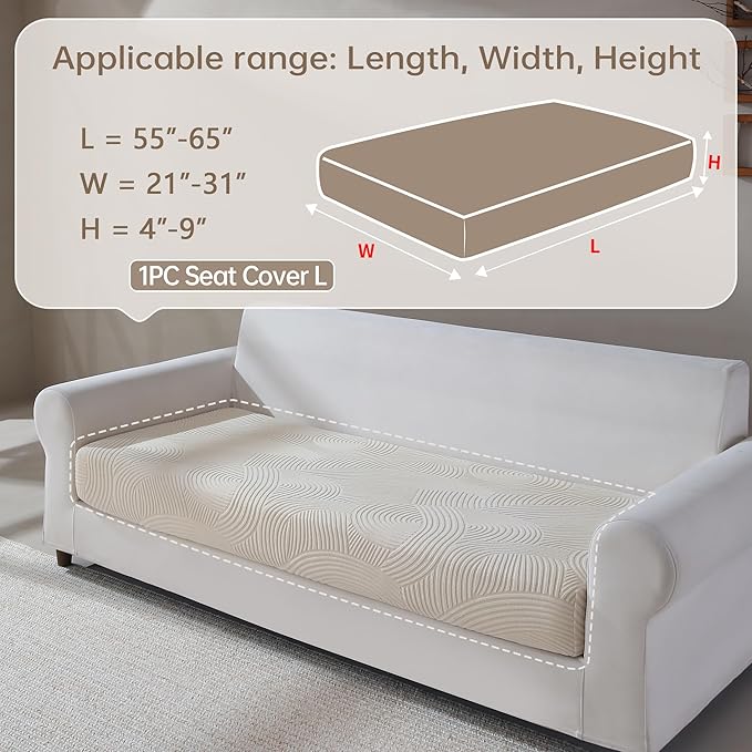Couch Cushion Covers for Sectional and L Shaped Sofa, Stretch Soft Sofa Covers Washable Wear Resistant Slipcovers Furniture Protector Pet-Friendly (1PC Large Sofa Cover, Ivory)