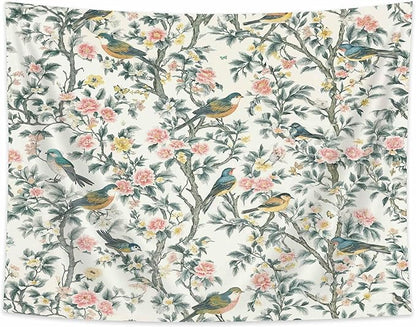 DYNH Vintage Floral Bird Tapestry,Chinese Style Aesthetics Jungle Botanical Tapestries,Farmhouse Country Watercolor Flowers Leaves Wall Hanging Decor for Bedroom Living Room,60x40In