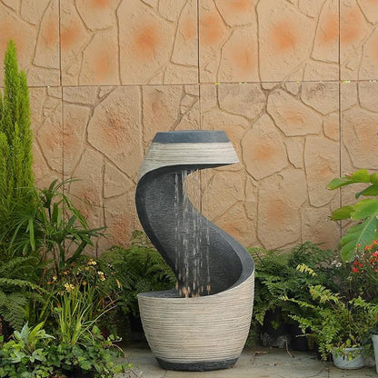 37.9”H Garden Outdoor Water Fountain, Modern Waterfall Fountain Water Feature with Lights for Patio, Backyard & Garden