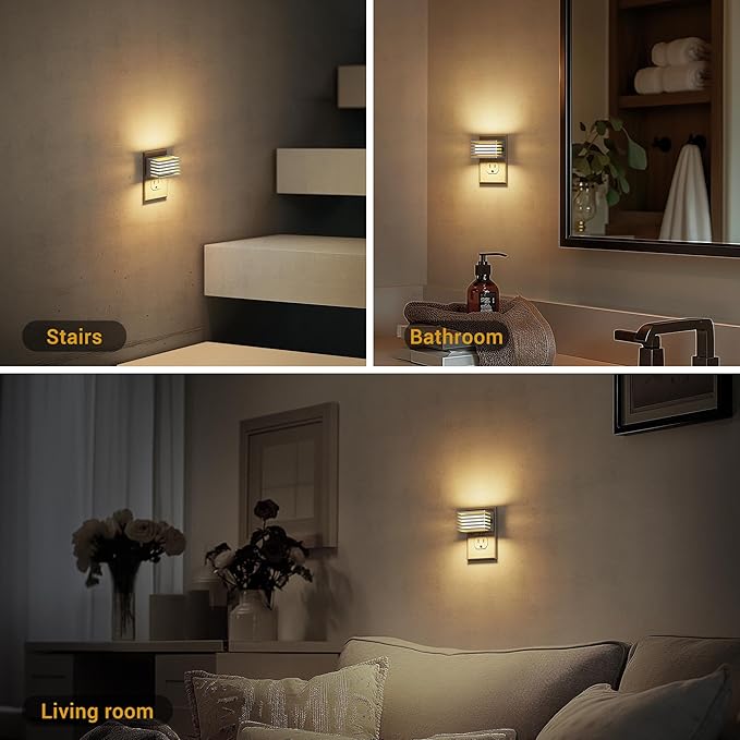 JandCase LED Night Light, Silver Night Lights Plug into Wall with Dusk to Dawn Sensor, Dimmable Plug in Night Light [2 Pack], Adjustable Brightness, 3000K Soft White Nightlight for Bedroom Bathroom