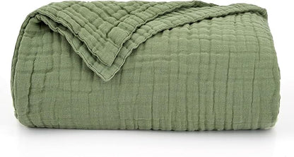 Love's cabin 6 Layer 100% Cotton Muslin Blanket, 50"x60" Throw Muslin Blanket for Couch Bed, Sage Green Muslin Throw Blanket, Lightweight and Breathable Cotton Gauze for Adult
