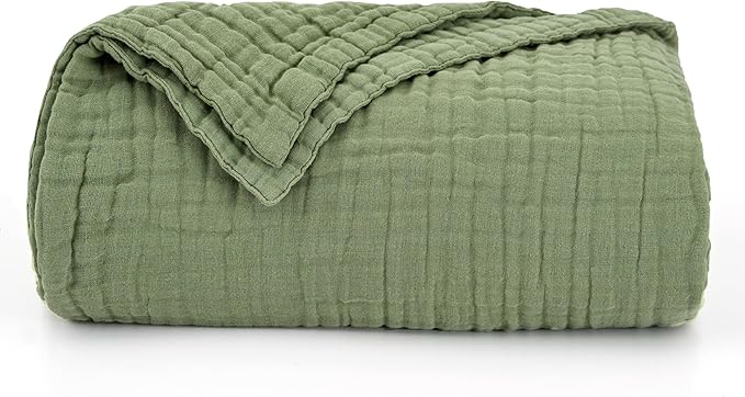 Love's cabin 6 Layer 100% Cotton Muslin Blanket, 60"x80" Twin Muslin Blanket for Couch Bed, Lightweight and Breathable Cotton Gauze for Adult, Sage Green
