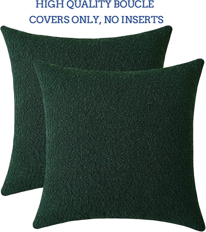 Jeneoo Hunter Green Decorative Square Thick Throw Pillow Covers Fine Textured Boucle Couch Cushion Cases for Livingroom Sofa Decor, Set of 2, 18 x 18 Inch