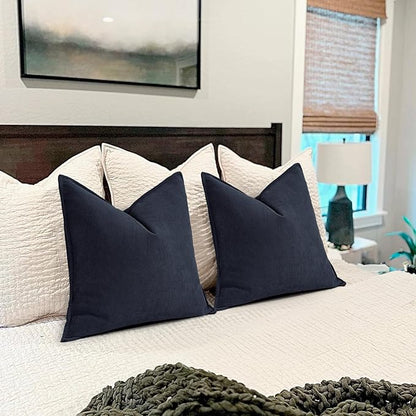 ZWJD Navy Pillow Covers 24x24 Set of 2 Chenille Throw Pillow Covers with Elegant Design Soft and Luxurious Decorative Throw Pillows for Couch, Bed, and Home Decor