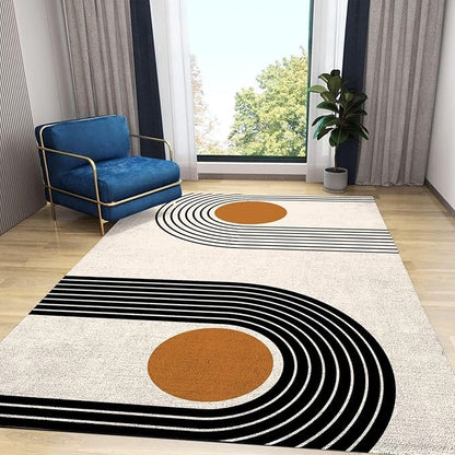 Mid Century Geometric Art Area Rugs, Nordic Boho Lines Orange Geometric Rug, Indoor Non-Slip Kids Rugs, Machine Washable Breathable Durable Carpet for Front Entrance Floor Decor,2 x 6ft