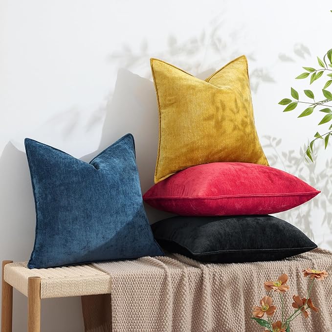 decorUhome Spring Couch Throw Pillow Covers 18x18 Set of 2, Decorative Soft Velvet Neutral Chenille Pillow Covers with Elegant Design for Sofa Bed Living Room Home Decor, Red