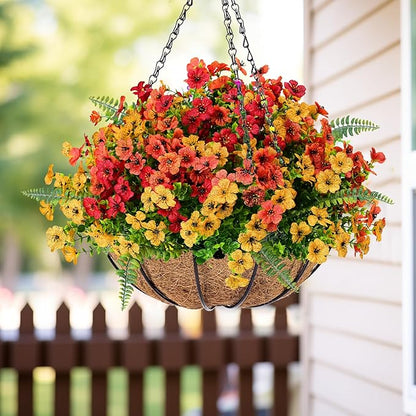 Artificial Fake Flowers Plants for Outdoor,18 Bundles Faux Plants Outside No Fade Plastic UV Resistant for Front Door Porch Patio Balcony Garden Yard Decorations