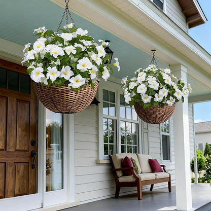19 Inch Artificial Flowers for Outdoor Indoor Garden Home Decoration,Faux Flower for Home Office Garden Patio Balcony 4 Bundles (White)
