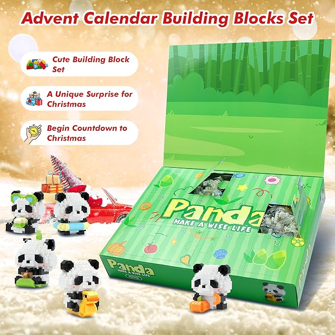 12 Days Advent Calendar 2025 Kids, 12 Packs Panda Building Blocks Set, Advent Calendar 2025 Boys for 6+ Years Old, Christmas Gifts for Girls and Boys, Party Favors (Panda)
