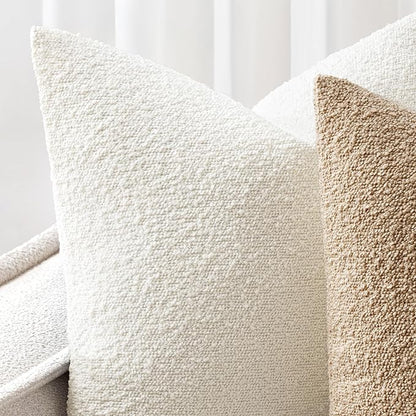 Woaboy Pack of 2 20x20 Inch Decorative Boucle Throw Pillow Covers Textured Square Pillowcaes Accent Solid Cozy Soft Cushion Covers Christmas Home Decor for Sofa Couch Living Room Bed,White