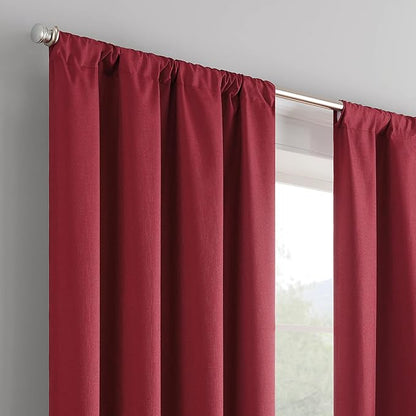 ECLIPSE Kendall Modern Blackout Thermal Rod Pocket Window Curtain for Bedroom or Living Room (1 Panel), 42 X 63, Ruby