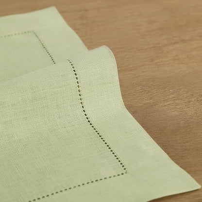 Solino Home Linen Cloth Napkins Set of 6-100% Pure Linen Sage Green Dinner Napkins 20 x 20 Inch for Winter, New Year - Classic Hemstitch, Handcrafted and Machine Washable