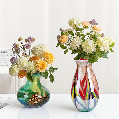 Glass Vases for Flower, Unique Hand Blown Green Glass Vase, Modern Art Decorative for Home Living Room, Office, Table centerpieces, Bookshelves and Wedding Decorations (JG67)