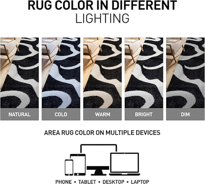 Rugshop Abstract Wavy Shag Runner Rug Anthracite Dark Gray 2' 3" x 12' Great for Long Hallways, Open Entryways, or Galley Kitchens