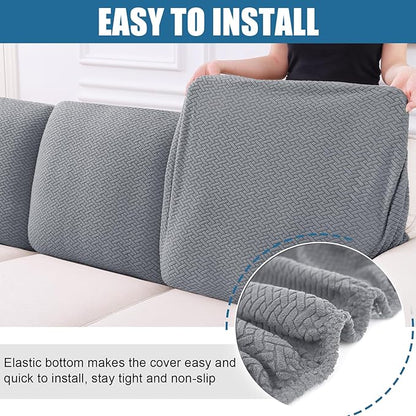 Smiry Waterproof Couch Cushion Covers, Stretch Jacquard Thick Sofa Cushion Covers, Washable Seat Slipcover Elastic Furniture Protector for Pets, Kid (Back Cover M, Light Grey)