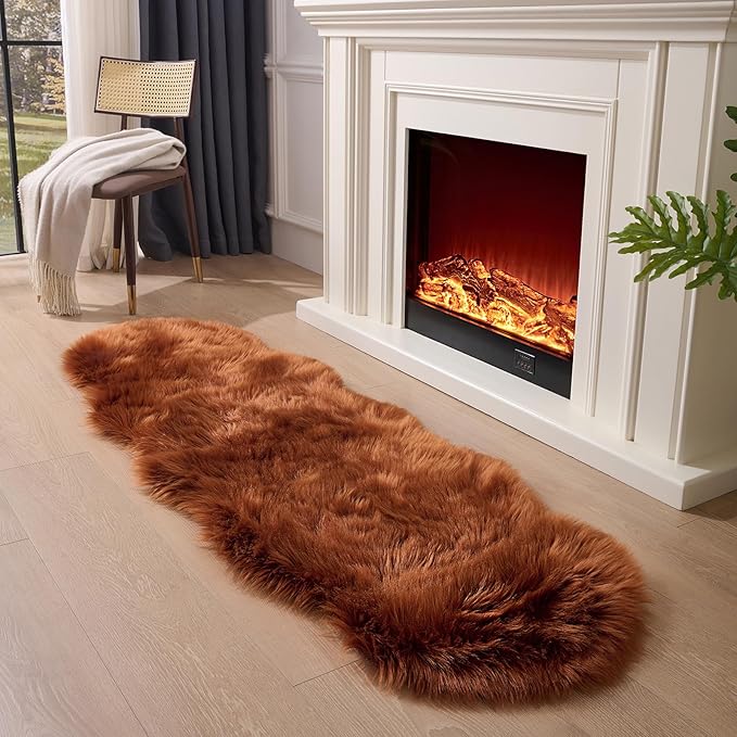 Faux Fur Rug Runner 2x6 ft Caramel - Machine Washable Super Soft Plush Shaggy Fluffy Area Carpet,Sheepskin Rug Fuzzy Floor Mat for Bedroom, Sofa,Living Room, Bedside, Nursery & Kids Room