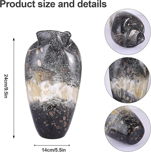 Hand Blown Smoke Glass Vase,Black Amber Vases Home Decor,Vintage Gray Glass Vase, Round Bubble Art for Flowers,Farmhouse Vases for Table Decor and Modern Home Unique Abstract Design (S)