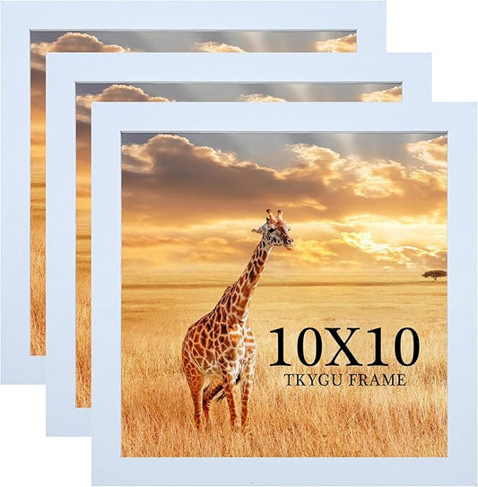 10x10 Picture Frame Set of 3, white Wooden Frame 10 by 10 Square Wall Gallery Poster Photo frame with Durable Shatter Resistant Plexiglass for Wall Hanging best gift