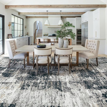 9x12 Area Rug for Living Room, Washable Modern Abstract Large Area Rug Neutral Soft Non Slip Kids Rug Stain Resistant Indoor Carpet for Bedroom Nursery Dining Room Playroom Office(BlackGrey, 9'x12')