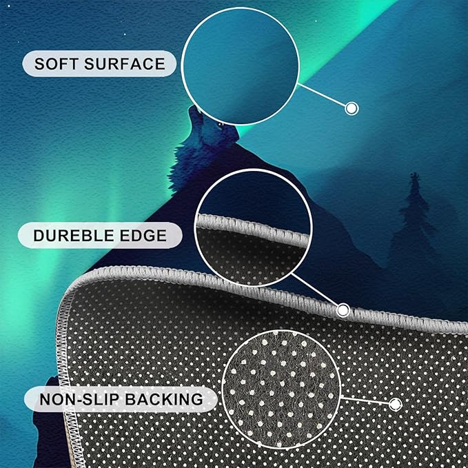 Wolf 2x3 Area Rugs for Living Room -Forest Washable Rug Aurora Non-Slip Carpet Indoor Floor Stain Resistant Thin Carpets for Bedroom Dining Room Home Office
