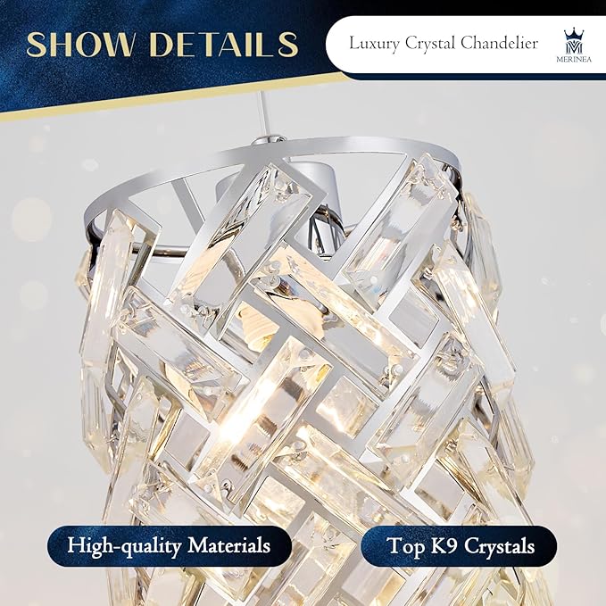 Modern Chrome Crystal Pendant Light Fixture – Adjustable Mini Chandelier Hanging Light for Kitchen Island, Dining Room, Bedroom, Hallway, or Foyer