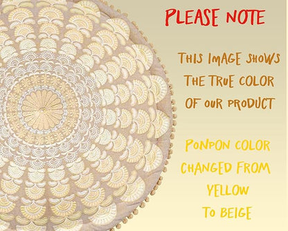 Mandala Life ART Bohemian Pouf Ottoman Cover 24x8- Luxury, Artisan Room Décor Pouffe for Meditation, Yoga, and Boho Chic Seating Area Stool Floor Pillow Case – Accent Your Living Room, Bedroom