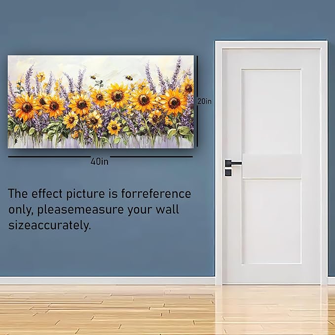 Abstract Sunflower and Lavender Picture Print Canvas Wall Art Living Room Dining Room Office Study Bedroom Wall Decor Wall Art Prints Modern Style Artwork Waterproof Ready to Hang - 20x40 Inch