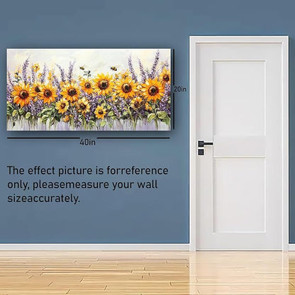Abstract Sunflower and Lavender Picture Print Canvas Wall Art Living Room Dining Room Office Study Bedroom Wall Decor Wall Art Prints Modern Style Artwork Waterproof Ready to Hang - 20x40 Inch