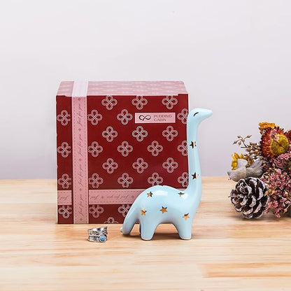 PUDDING CABIN Blue Dinosaur Ring Holder Engagement Wedding Ring Stand, Dinosaur Gifts, Cute Preppy Room Decor, Birthday Gifts for Women Her Girls Friends, Bridal Shower Bridesmaid Christmas Gifts