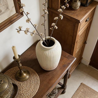 Oakrain 15" Tall Rustic Vase, Decorative Flower Vase for Table with Gradient Design, Large Floor Planter for Indoor Plants, Home Decor, Living Room, Entryway, Beige
