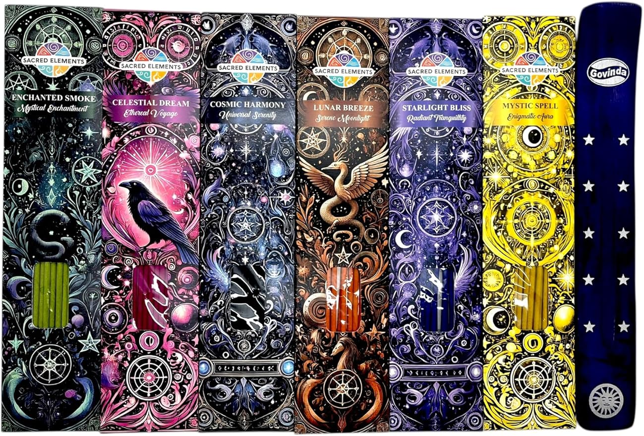 Incense Sticks Variety Pack #9-60 Insence-Sticks (6 Incents x 10 Insense) + Incense Stick Holder Bundle with 6 Witch Whisper Themed Scents