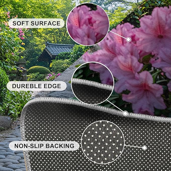 Japanese Gardens Washable Area Rugs 3x4 Non-Slip Garden Art Living Room Rug Eastern Aesthetics Soft for Carpet Low Pile Indoor Door Mat & Room Decor
