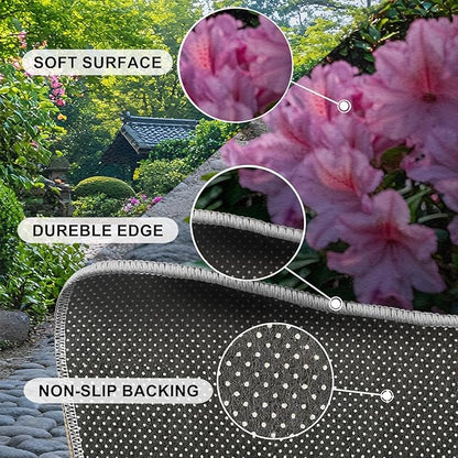 Japanese Gardens Washable Area Rugs 4x5 Non-Slip Garden Art Living Room Rug Eastern Aesthetics Soft for Carpet Low Pile Indoor Door Mat & Room Decor