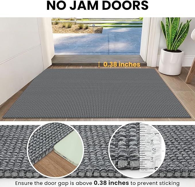 IOHOUZE Washable Runner Rug 2x10 Non Slip Rubber Backed Long Hallway Runner Entryway Runner Indoor, Kitchen Rugs Woven Cotton Floor Carpet for Hall Entrance, Dark Grey