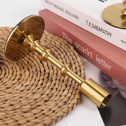 Gold Candle Holders,Modern Candle Stick Holders for Table Mantel Wedding Housewarming, Set of 3 Metal Brass Candlestick Holder