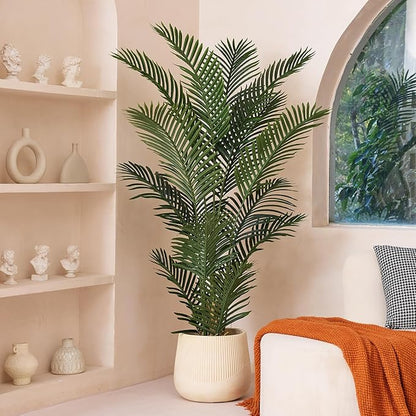 Artificial Palm Tree 5FT Tall Palm Trees UV Resistant Fake Plant Large Potted Faux Tropical Areca Palm Floor Plants for Indoor Outdoor Home Living Room Porch Patio Decor 2 Pack, VN125
