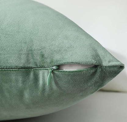 mixeoo Comfy Sage Green Throw Pillow Covers Decorative Lumbar Solid Rectangle Thick Velvet Super Soft Cushion Cases Home Decor for Sofa Couch Living Room Chair, Set of 2, 12 x 20 Inch
