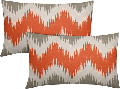 Fall Orange Grey Lumbar Pillow Covers 12x20 Set of 2 Abstract Chevron Striped Vitage Decorative Throw Pillows Outdoor Linen Farmhouse Pillowcase with Zipper Cushion Cover Decor for Home Sofa Couch Bed