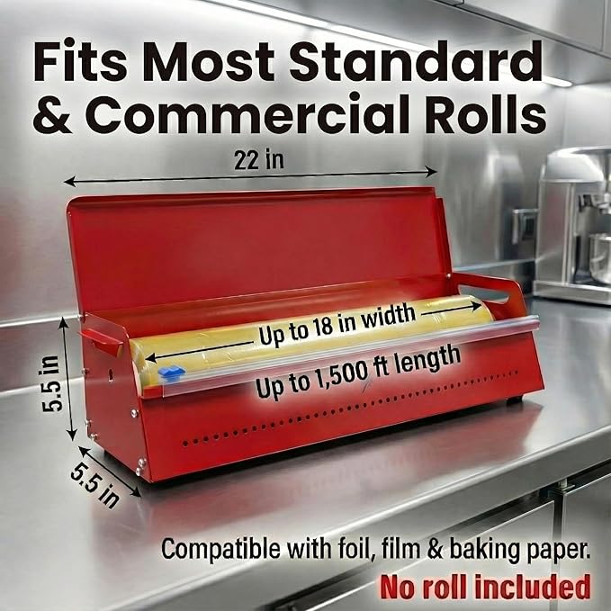 Stainless Steel Kitchen Dispenser for Foil, Plastic Wrap & Kraft Paper – Heavy-Duty Countertop Wrap Organizer – Fits Up to 18” Rolls – Modern Kitchen Gadget, Aluminum Foil & Cling Film Cutter