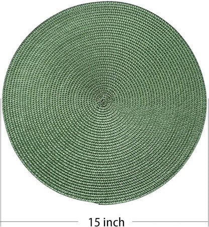 AHHFSMEI Round Braided Placemats 15 Inch Round Table Mats for Dining Tables Natural Woven Heat Resistant Place mats Set of 4 (Olive Green,4)
