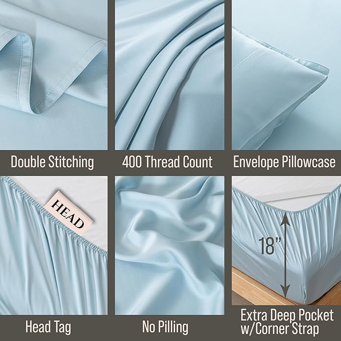 Bella Coterie Luxury Bamboo Viscose Twin XL Size Sheet Set | 100% Organically Grown | Ultra Soft | Cooling for Hot Sleepers | 18" Deep Pocket [Coastal Blue]