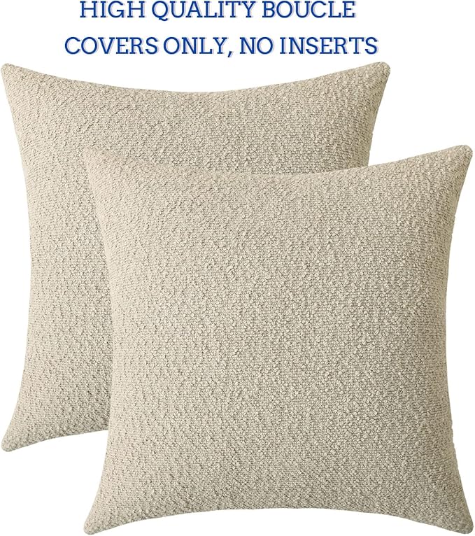 Jeneoo Light Grey Decorative Square Thick Accent Throw Pillow Covers Fine Textured Boucle Couch Cushion Case for Livingroom Sofa Decor, Set of 2, 20 x 20 Inch