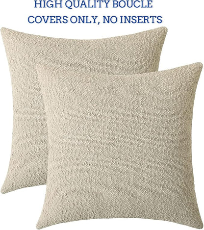 Jeneoo Light Grey Decorative Square Thick Accent Throw Pillow Covers Fine Textured Boucle Couch Cushion Case for Livingroom Sofa Decor, Set of 2, 20 x 20 Inch