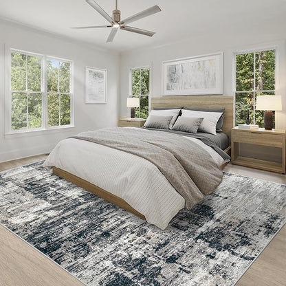 8x10 Area Rugs for Living Room, Washable Modern Abstract Large Area Rug Neutral Soft Non Slip Kids Rug Stain Resistant Indoor Carpet for Bedroom Nursery Dining Room Playroom Office(BlackGrey, 8'x10')