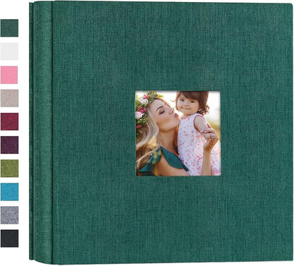 Mublalbum Small Photo Album 4x6 200 Photos Linen Cover Picture Book with Horizontal Pockets for Wedding Family Anniversary and Baby (Dark Green)